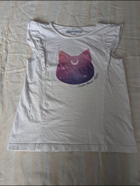 GU x Sailor Moon Collaboration Luna Galaxy Print Ruffle Top - White